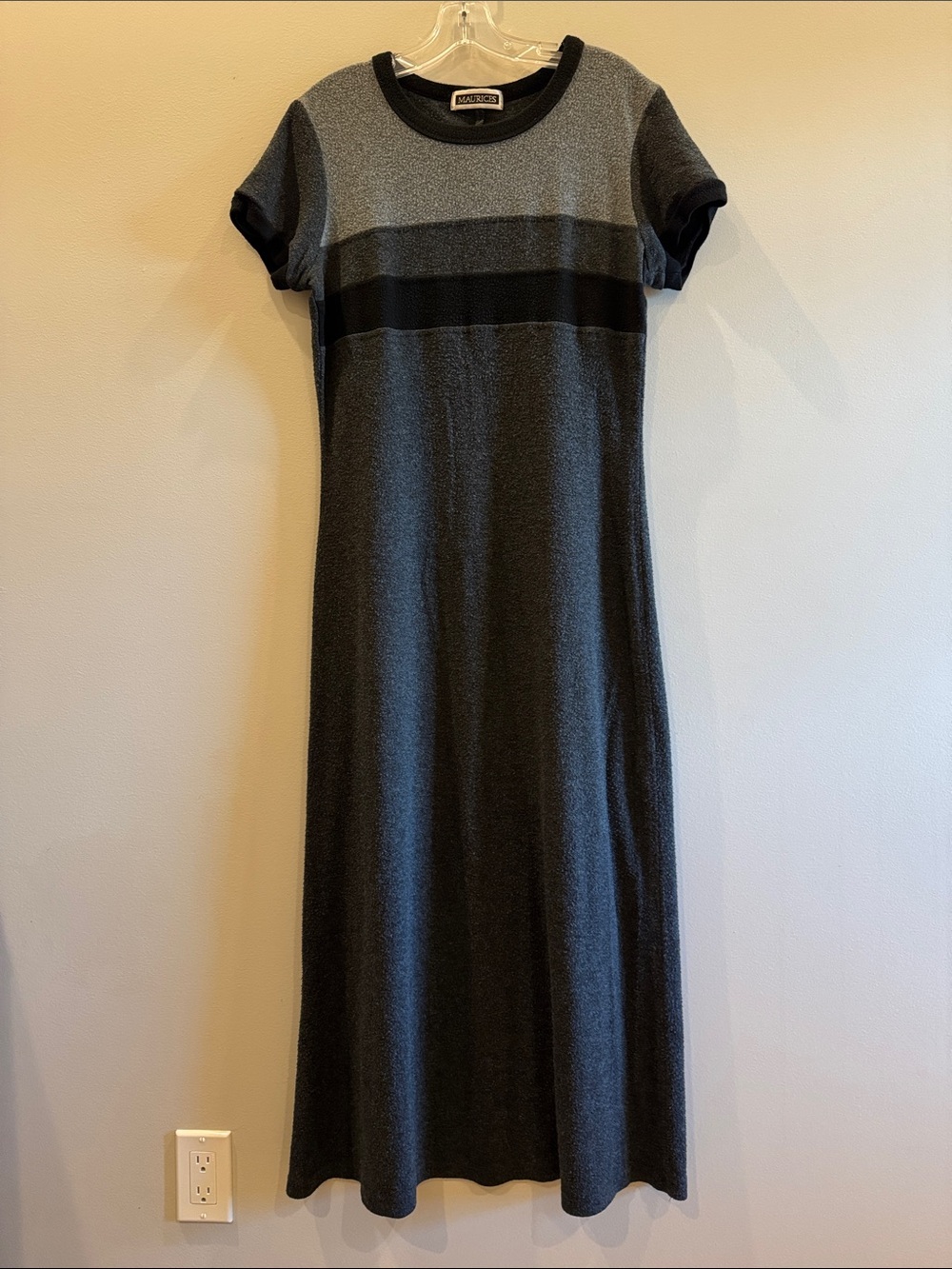 Max Studio Gray and Black Short-Sleeve Knit Maxi Dress